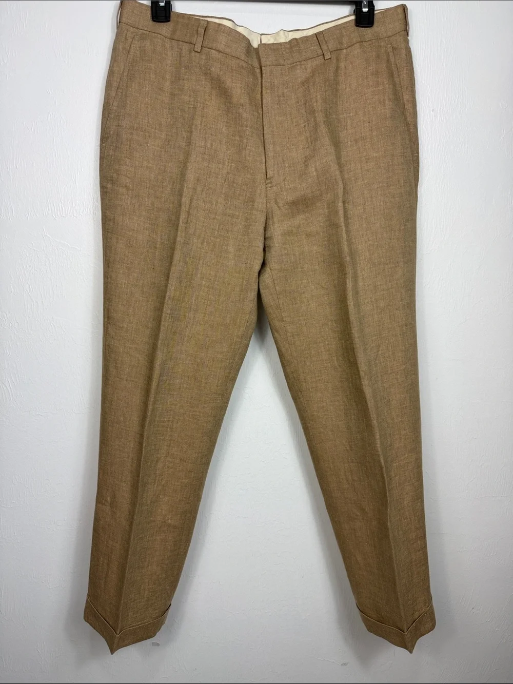 Brooks Brothers 1818 Fitzgerald Linen Dress Pants Tan Cuffed W38 Classic Fit